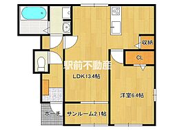 グレイスコート 1階1LDKの間取り