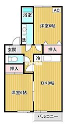 セジュール・オリカンA 2DKの間取図画像