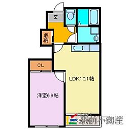 グレースヴィラ・フジ 1LDKの間取図画像