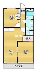 グローリアスハイム銀杏 2DKの間取図画像