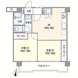 パラスト大森 2DKの間取図画像