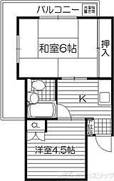 青葉丘コーポ 2Kの間取図画像