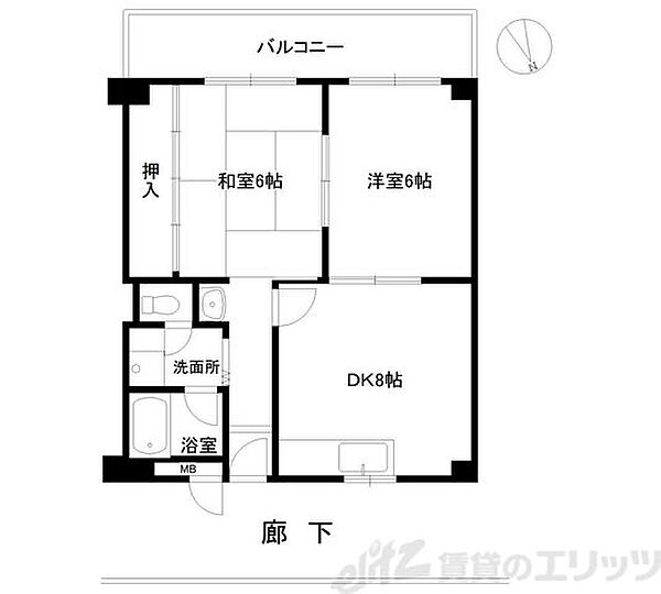 宮本マンション 302｜大阪府茨木市目垣１丁目(賃貸マンション2DK・3階・45.36㎡)の写真 その2