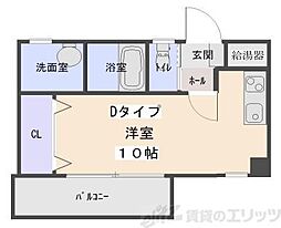 コクリコ富田 2階ワンルームの間取り