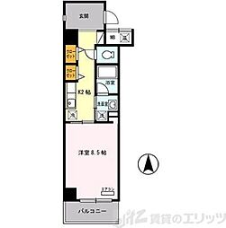ボナール江坂 2階1Kの間取り