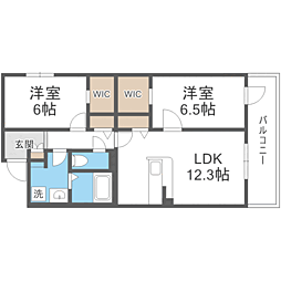 アルメノア西新 2LDKの間取図画像