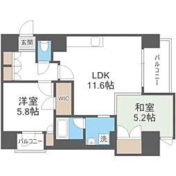レジディア西新 2LDKの間取図画像