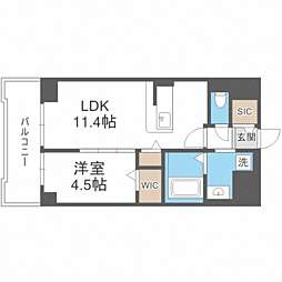 ドゥバーグ渡辺通 1LDKの間取図画像