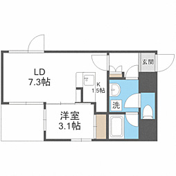リアンシエルブルー香椎宮前 1LDKの間取図画像