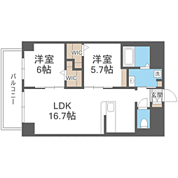 博多グランドレジデンス 2LDKの間取図画像