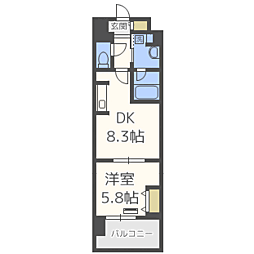 ウィスタリアレジデンス博多 1DKの間取図画像