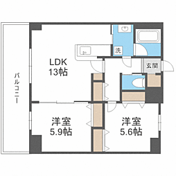 BPRレジデンス高宮 2LDKの間取図画像