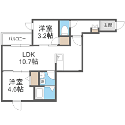 リタリッチ姪浜南 2LDKの間取図画像