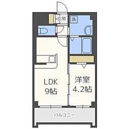 アイ・ウエスト高宮 1LDKの間取図画像