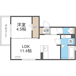 コンフォール大橋 1LDKの間取図画像