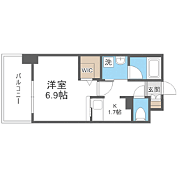 エンクレスト舞鶴2 1Kの間取図画像