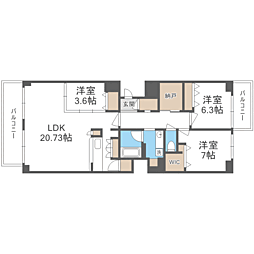 CREST西新 3LDKの間取図画像