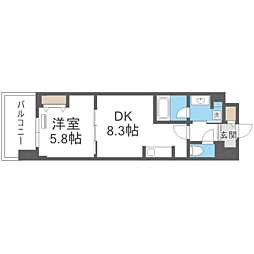 ウィスタリアレジデンス博多 1DKの間取図画像