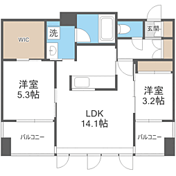 エンクレスト博多プレミア 2LDKの間取図画像