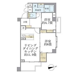 リエール若松町 5階2LDKの間取り