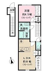 RIZ大京町 2階1LDKの間取り