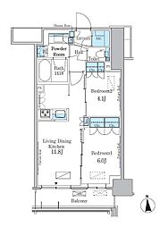 パークアクシス新宿百人町 6階2LDKの間取り