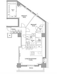 ザ・パークハビオ小石川 7階2LDKの間取り