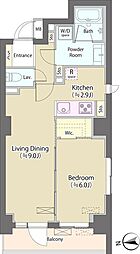 神明公園ハイツ・文京 2階1LDKの間取り