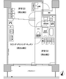 パークハビオ渋谷本町レジデンス 2LDKの間取図画像
