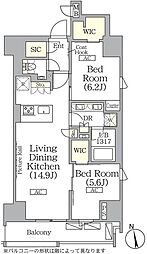 ザ・パークハビオ神楽坂レジデンスSouth 2LDKの間取図画像