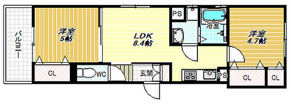 クリエオーレ南新町 ｜大阪府松原市南新町3丁目(賃貸アパート2LDK・3階・41.75㎡)の写真 その2