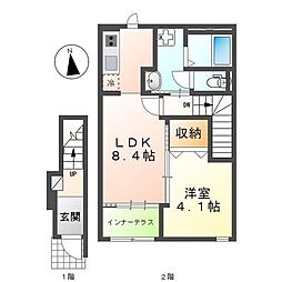 京王線 中河原駅 徒歩9分の賃貸アパート 2階1LDKの間取り