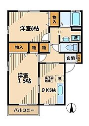 アネックスＹ 1階2DKの間取り