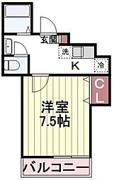 マメゾン国立 4階1Kの間取り