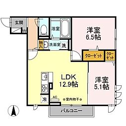 セントバーバラ国立 3階2LDKの間取り