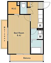 ウィステリアコート 2階1Kの間取り