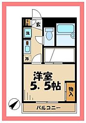 レオパレスＹＡＭＡＭＯＴＯ 2階1Kの間取り