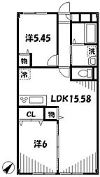 リライズ東恋ヶ窪 2階2LDKの間取り