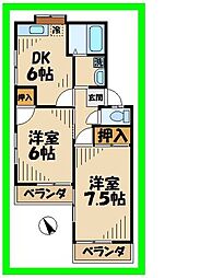 バイカルA 2DKの間取図画像