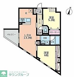 ラトゥール府中 2LDKの間取図画像