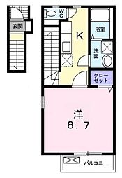 アニュー・ローレル 1Kの間取図画像