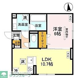 D-ROOM元横山 1LDKの間取図画像