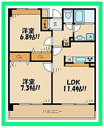 パレ・ソレイユ 2LDKの間取図画像
