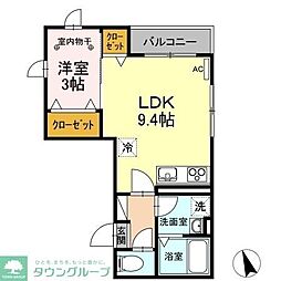 リーベ国分寺 1LDKの間取図画像