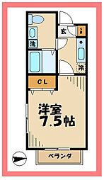 フォンティーヌ多摩 1Kの間取図画像