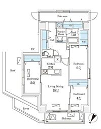 JR山手線 駒込駅 徒歩2分の賃貸マンション 15階3SLDKの間取り