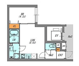 JR山手線 駒込駅 徒歩10分の賃貸マンション 4階1LDKの間取り