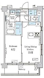 JR山手線 駒込駅 徒歩8分の賃貸マンション 4階1LDKの間取り