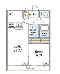 サンローヤル 1LDKの間取図画像