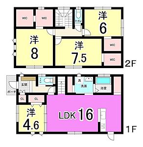 間取り：【閑静な住宅街】若松区古前の新築戸建て♪くきのうみ小・若松中学校♪オール電化♪LDK15帖以上♪